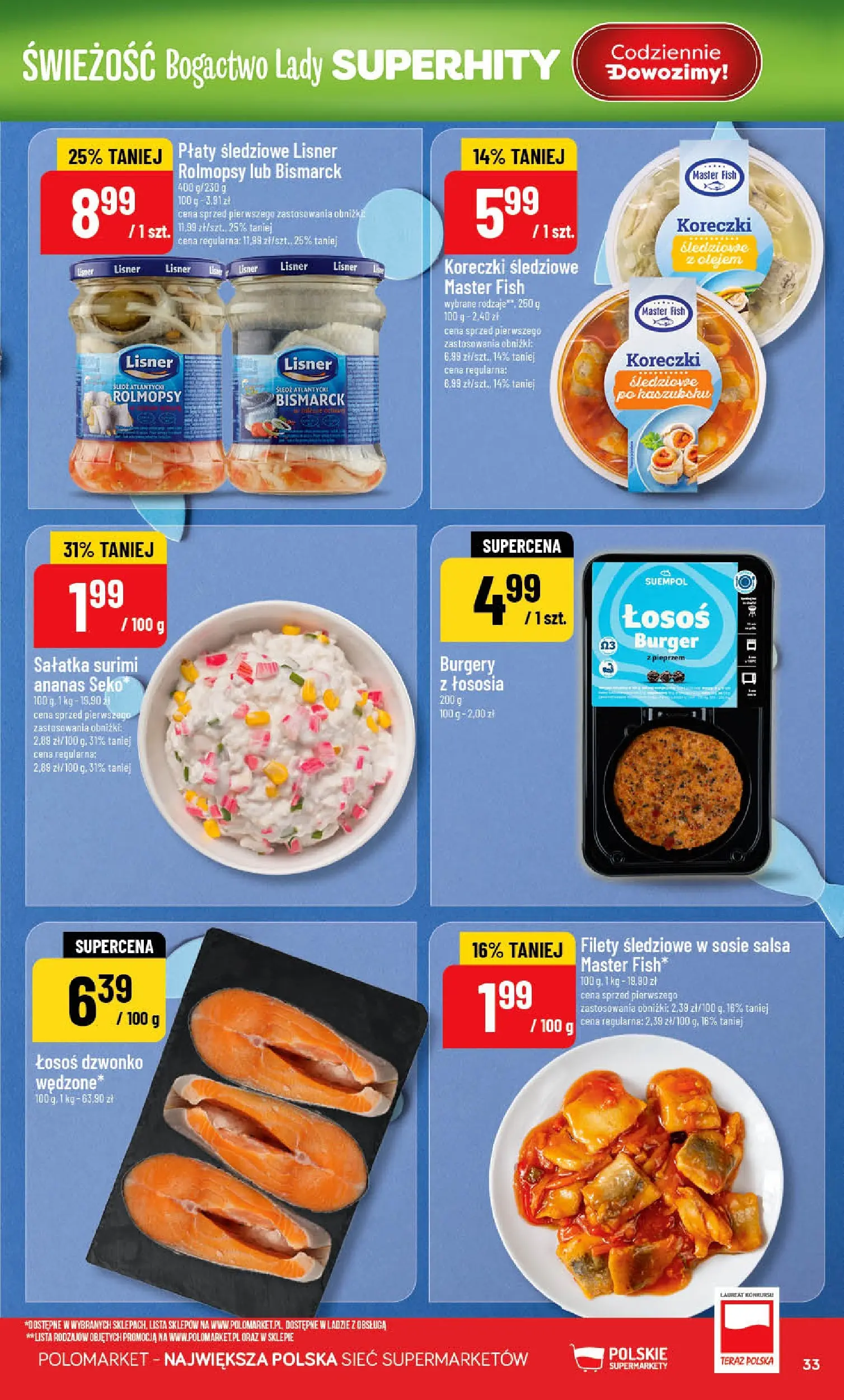 Nowa POLOmarket gazetka od jutra 29.04.2026 | Strona: 33 | Produkty: Surimi, Łosoś, Ananas, Sałatka