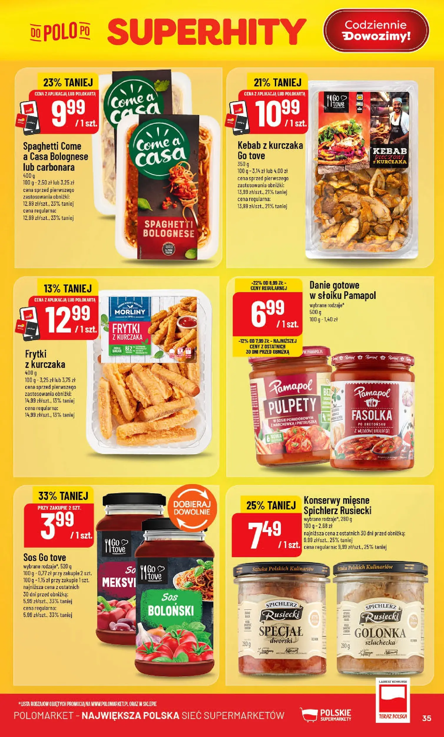 Nowa POLOmarket gazetka od jutra 29.04.2026 | Strona: 35 | Produkty: Carbonara, Kebab, Frytki, Fasolka w sosie pomidorowym