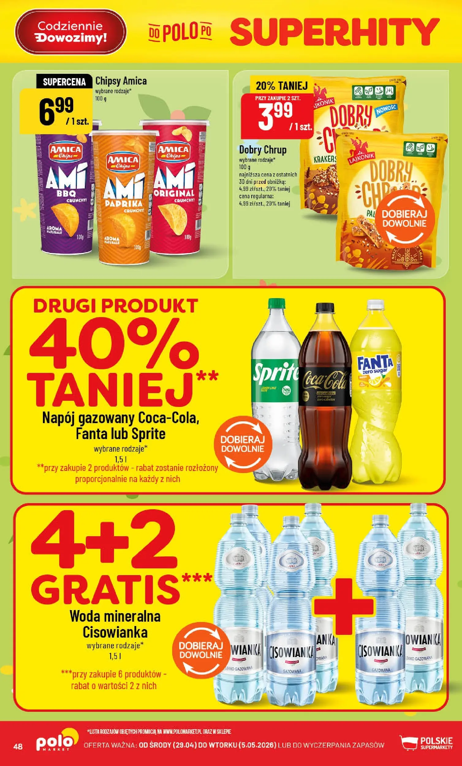 Nowa POLOmarket gazetka od jutra 29.04.2026 | Strona: 48 | Produkty: Chipsy, Sprite, Woda