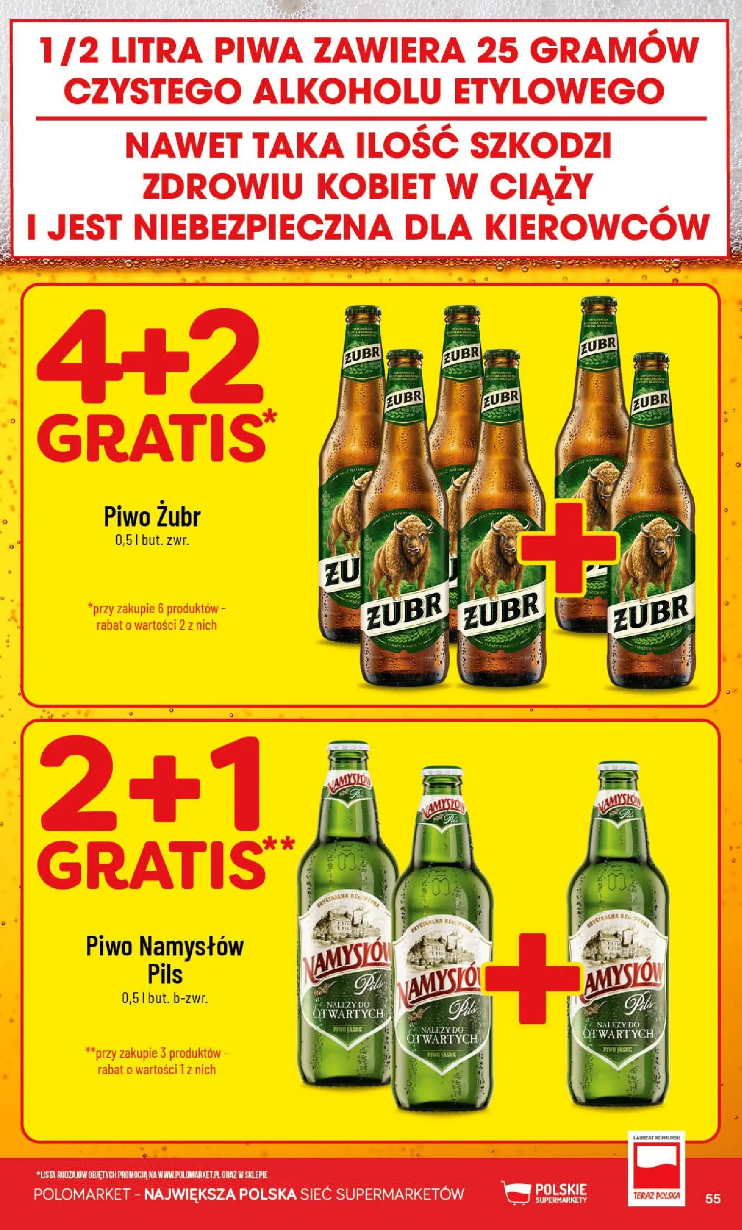 Nowa POLOmarket gazetka od jutra 29.04.2026 | Strona: 55 | Produkty: Piwo żubr, Piwo, Piwo Namysłów