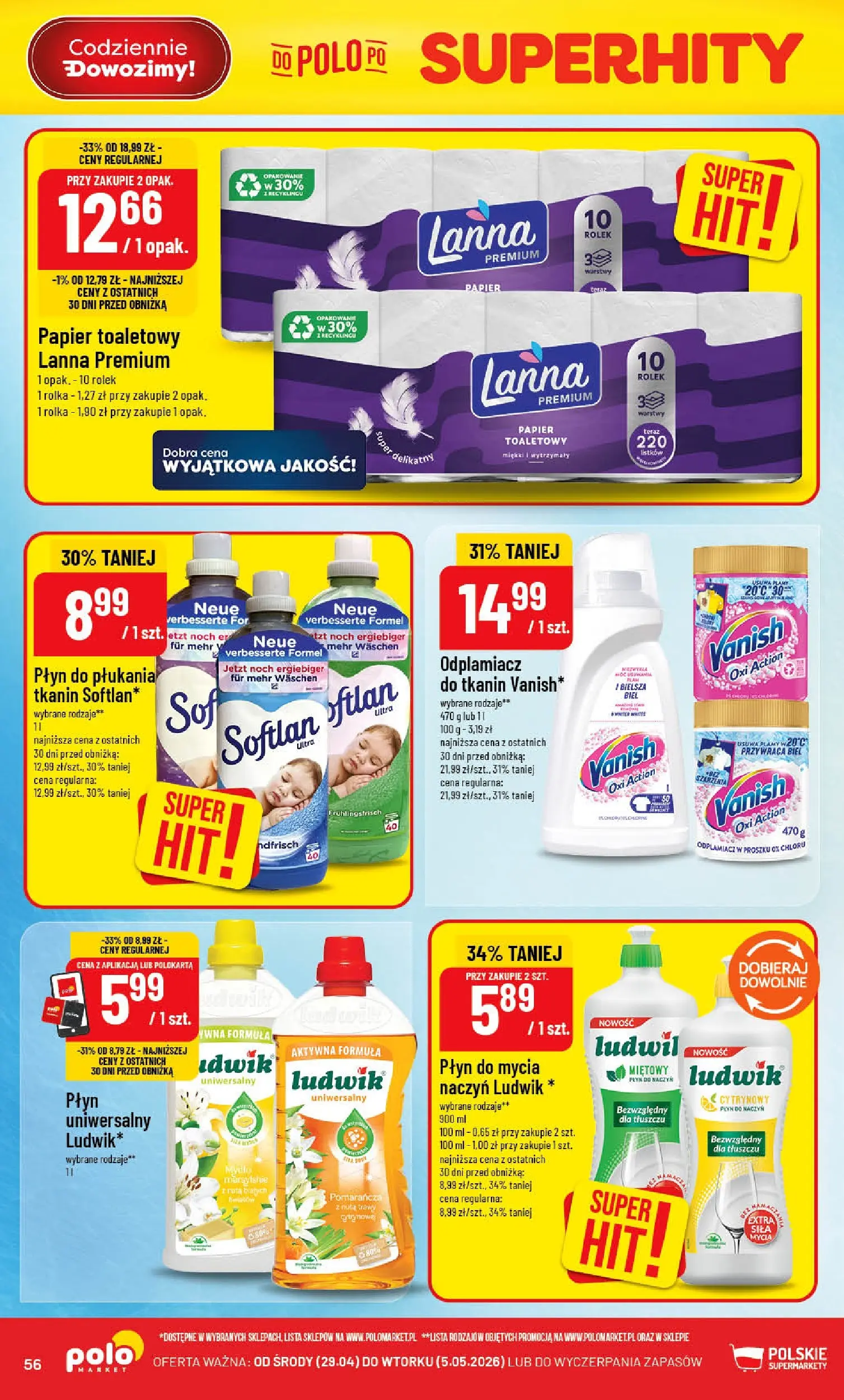 Nowa POLOmarket gazetka od jutra 29.04.2026 | Strona: 56 | Produkty: Vanish, Papier toaletowy, Odplamiacz