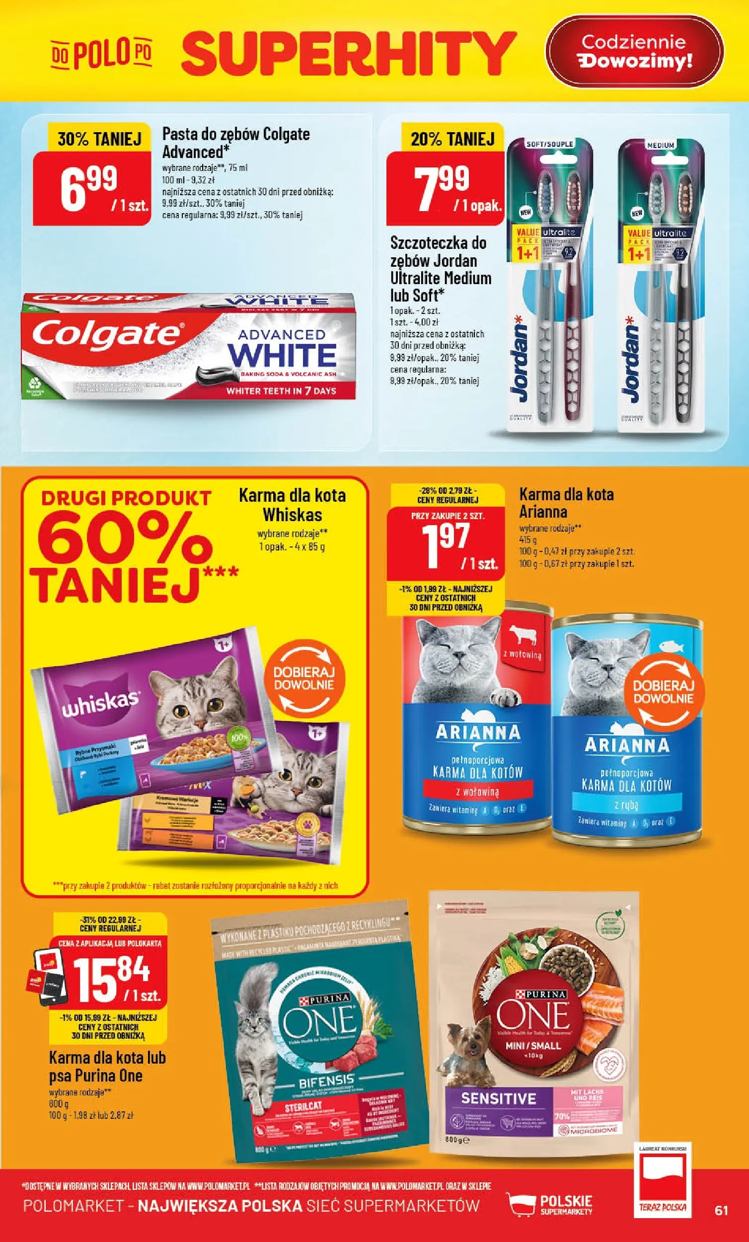 Nowa POLOmarket gazetka od jutra 29.04.2026 | Strona: 61 | Produkty: Karma dla kota, Wołowina, Ryba, Pasta do zębów