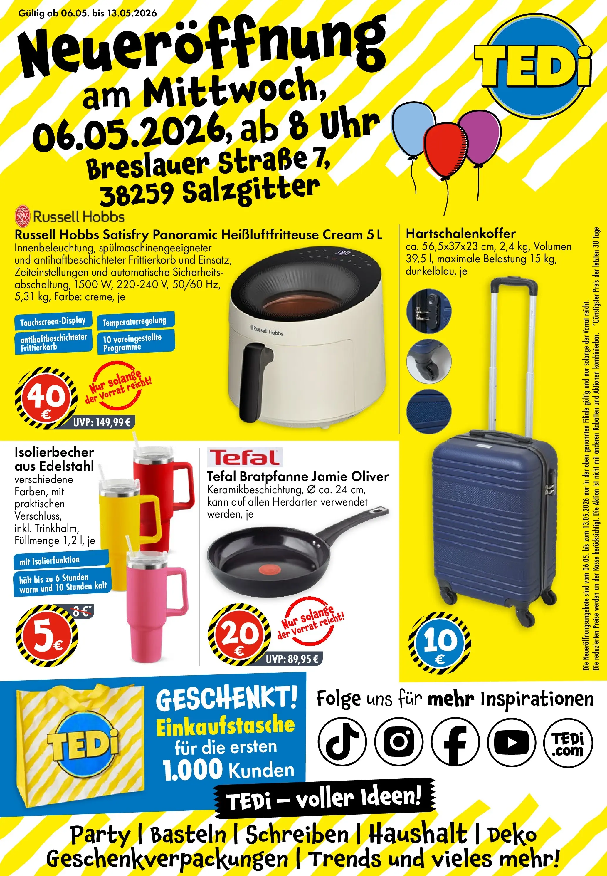 TEDi - TEDi Neueröffnung Salzgitter | Mai (ab 03.05.2026) zum Blättern | Seite: 1 | Produkte: Heißluftfritteuse, Uhr
