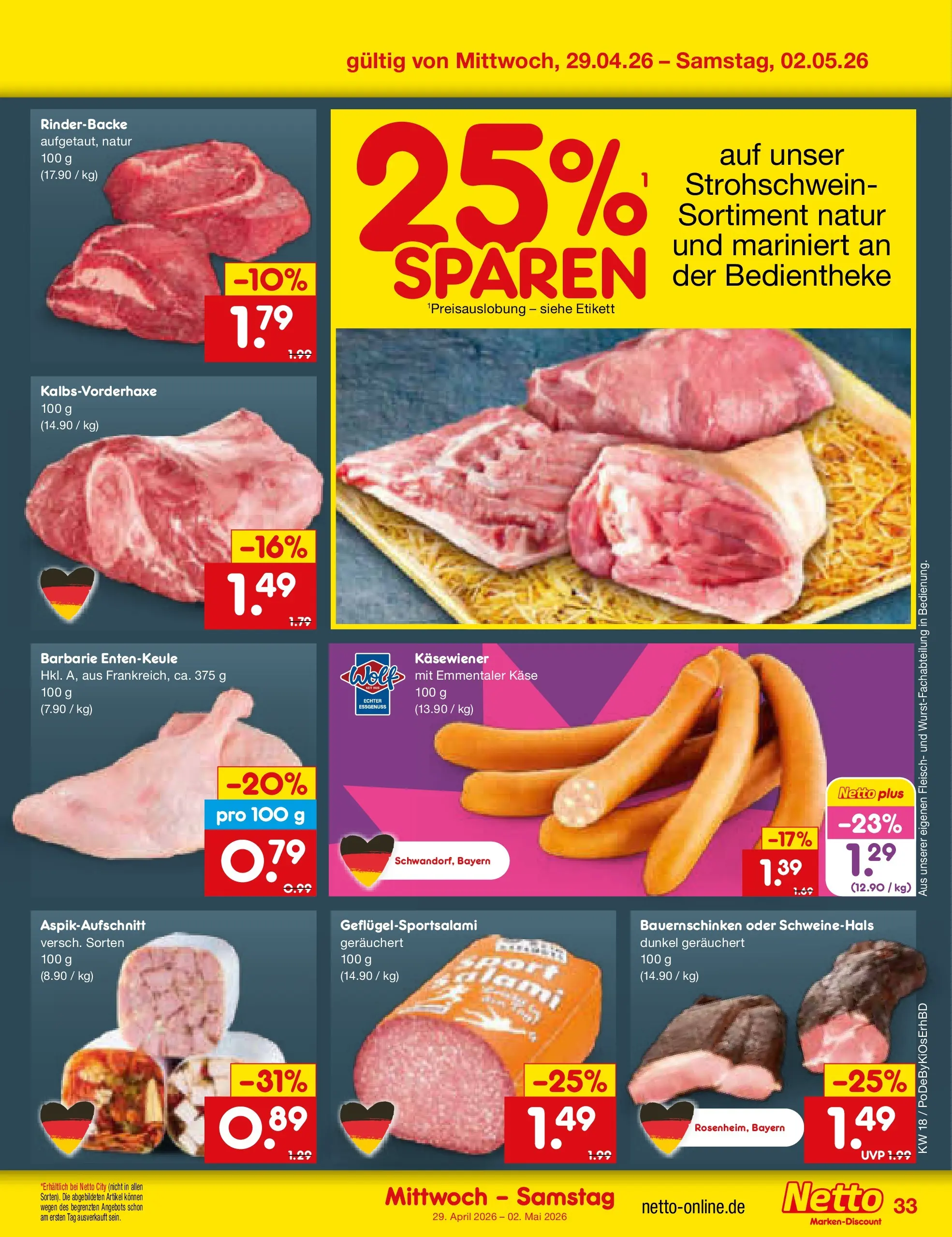 Netto Marken-Discount Prospekt Velden	 (ab 29.04.2026) » Angebote | Seite: 4 | Produkte: Käse, Fleisch