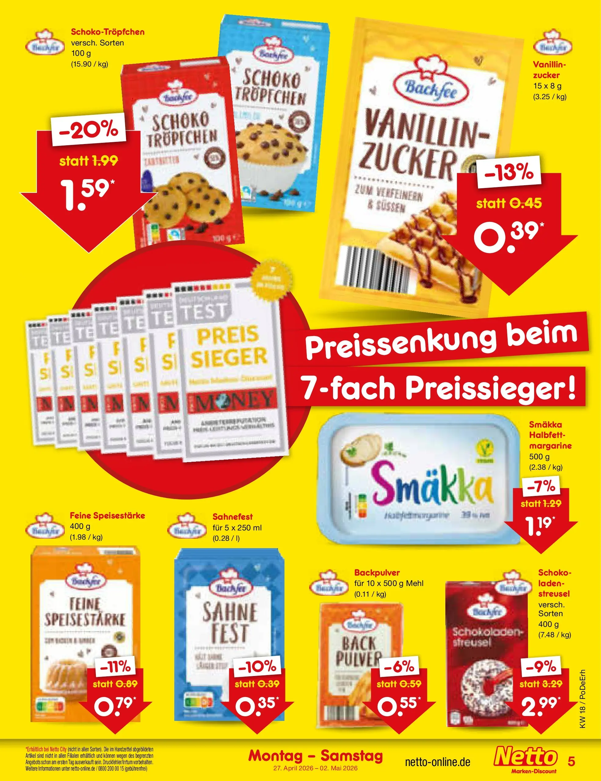Netto Marken-Discount Prospekt Velden	 (ab 29.04.2026) » Angebote | Seite: 20 | Produkte: Margarine, Mehl, Zucker, Sahne