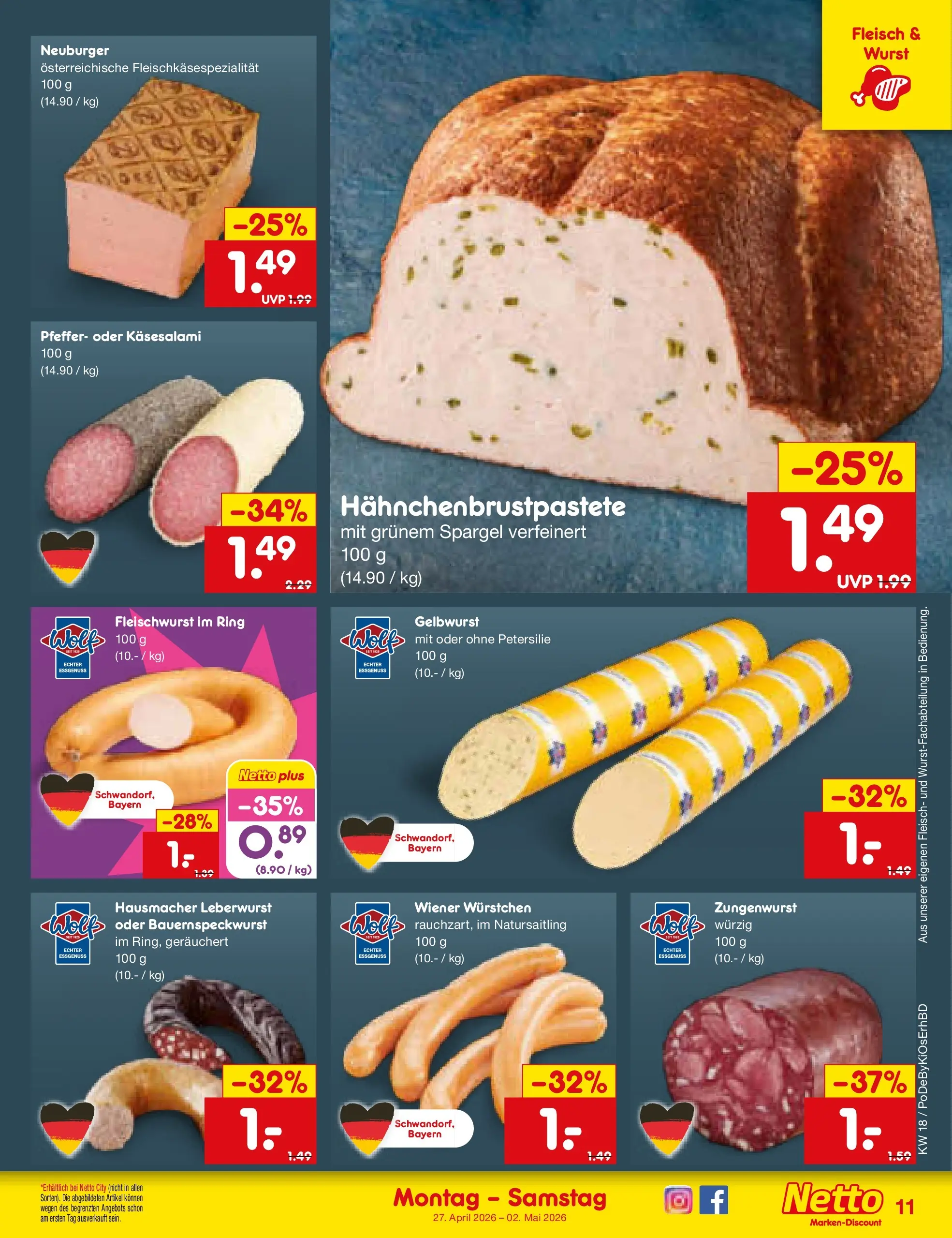 Netto Marken-Discount Prospekt Velden	 (ab 29.04.2026) » Angebote | Seite: 28 | Produkte: Wiener wurstchen, Spargel, Wurst, Fleisch