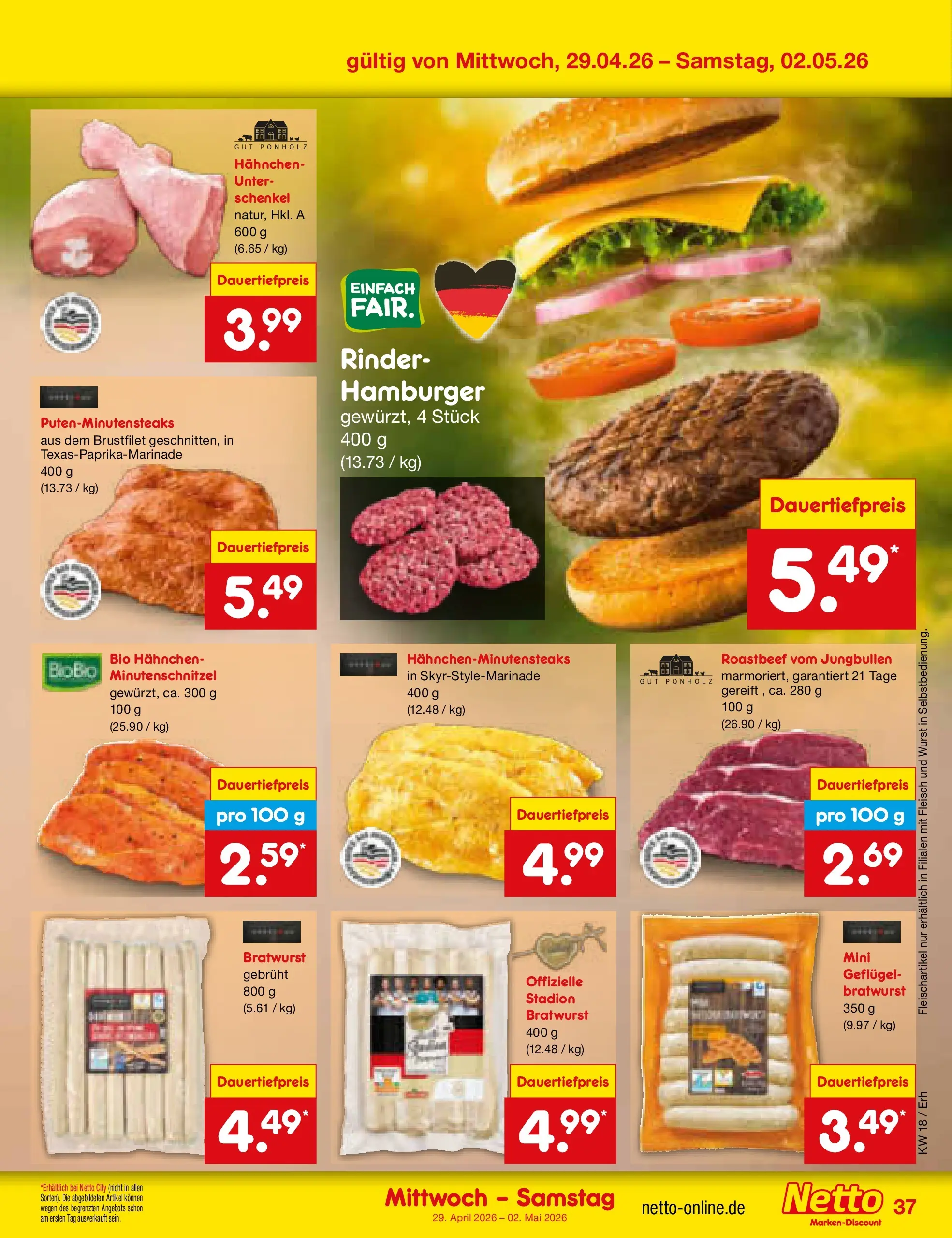 Netto Marken-Discount Prospekt Velden	 (ab 29.04.2026) » Angebote | Seite: 8 | Produkte: Hahnchen, Bratwurst, Wurst, Fleisch