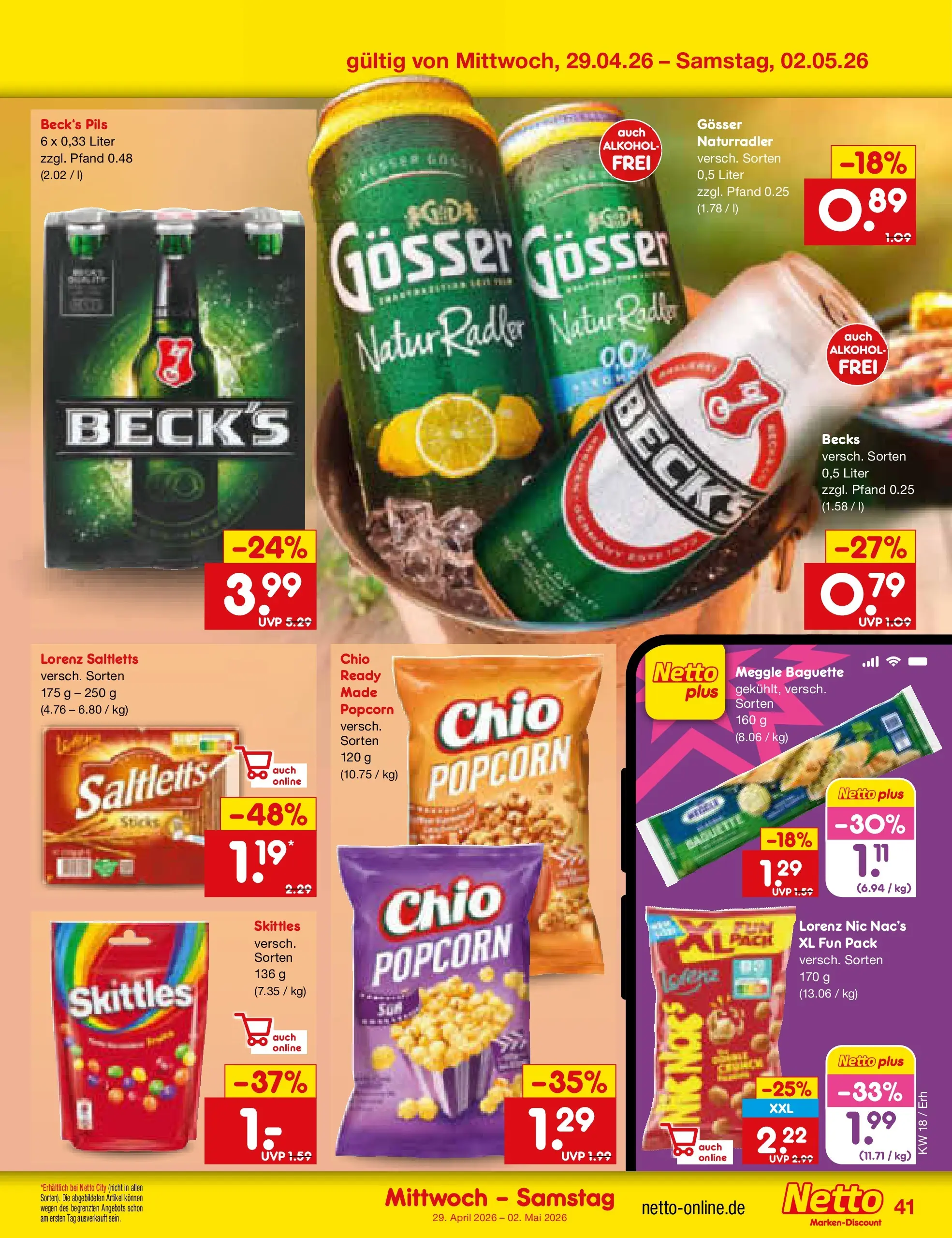 Netto Marken-Discount Prospekt Velden	 (ab 29.04.2026) » Angebote | Seite: 12 | Produkte: Pils, Baguette, Radler