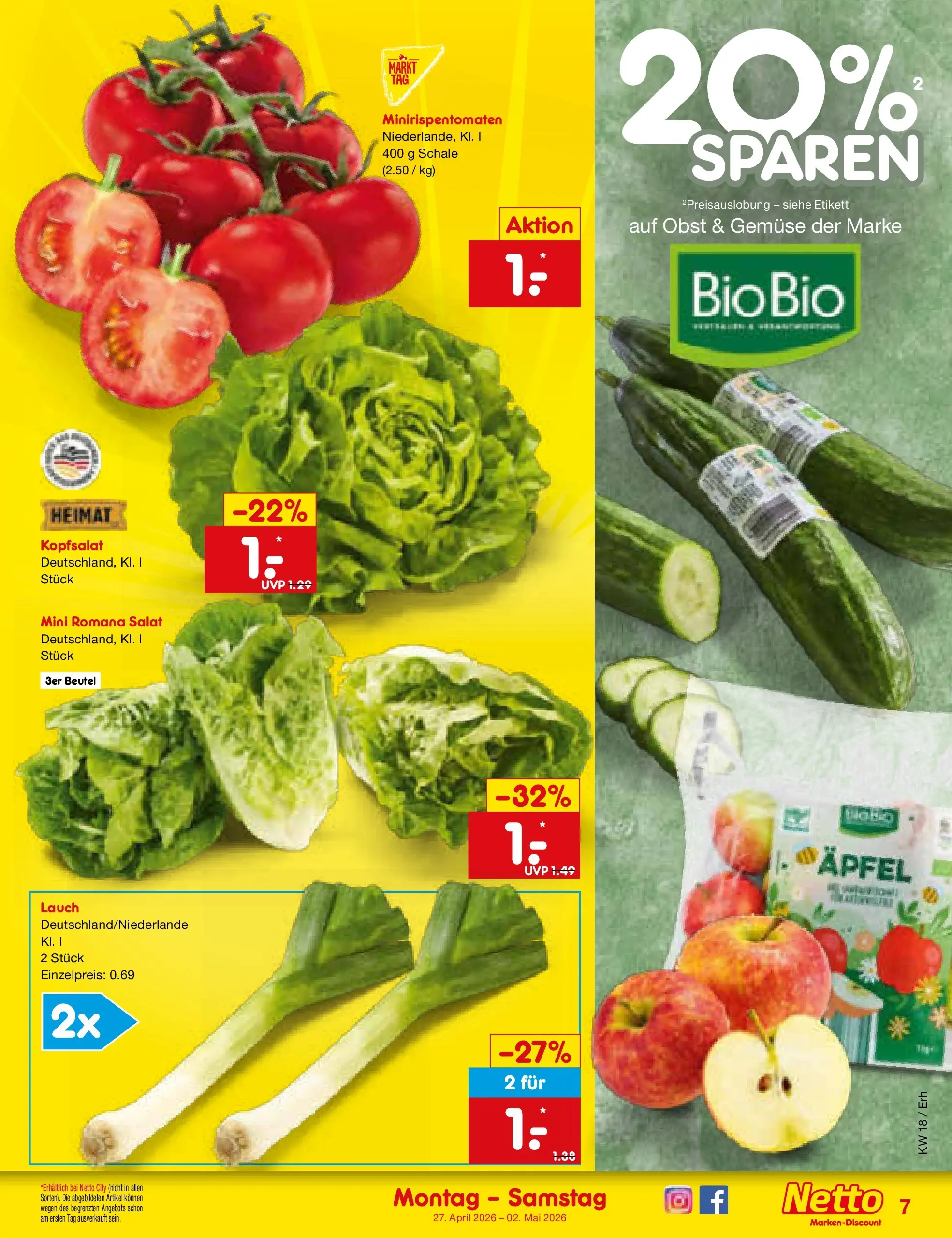 Netto Marken-Discount Prospekt Velden	 (ab 29.04.2026) » Angebote | Seite: 22 | Produkte: Äpfel, Gemüse, Obst, Salat