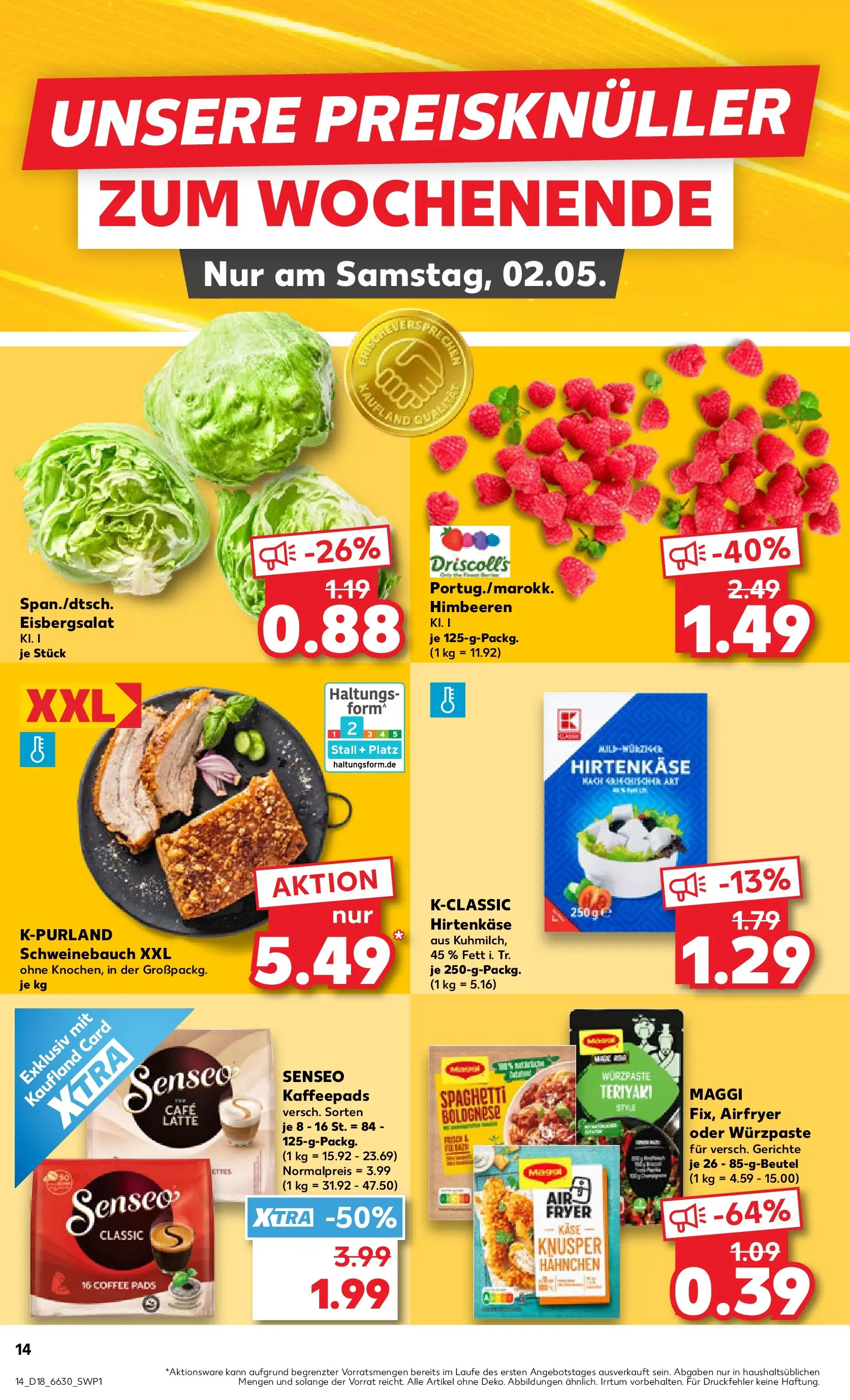 Prospekt Kaufland ab 30.04.2026 » Angebote Online zum Blättern | Seite: 14 | Produkte: Hahnchen, Feta, Käse, Eisbergsalat