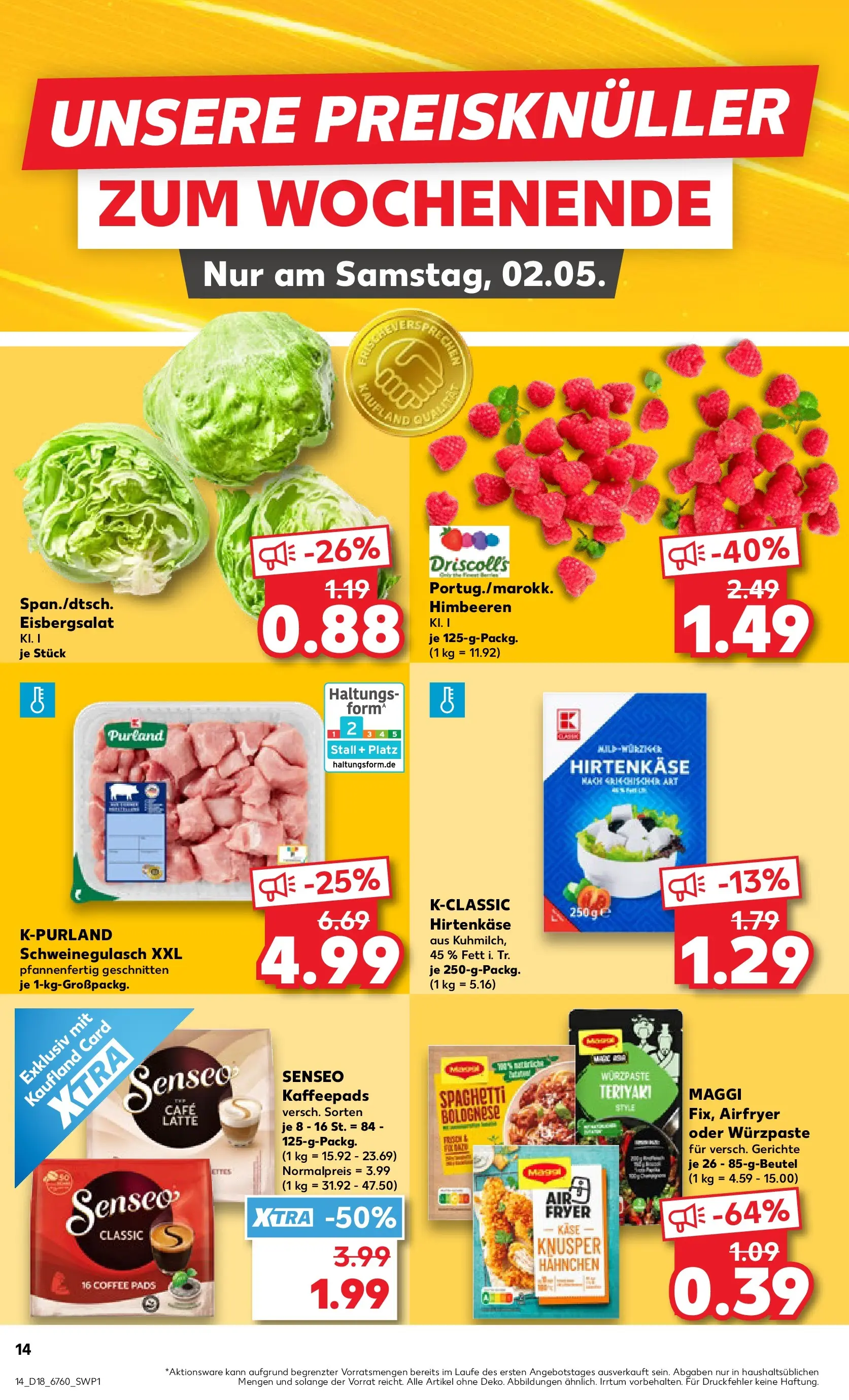 Prospekt Kaufland ab 30.04.2026 » Angebote Online zum Blättern | Seite: 14 | Produkte: Kaffeepads, Feta, Käse, Eisbergsalat