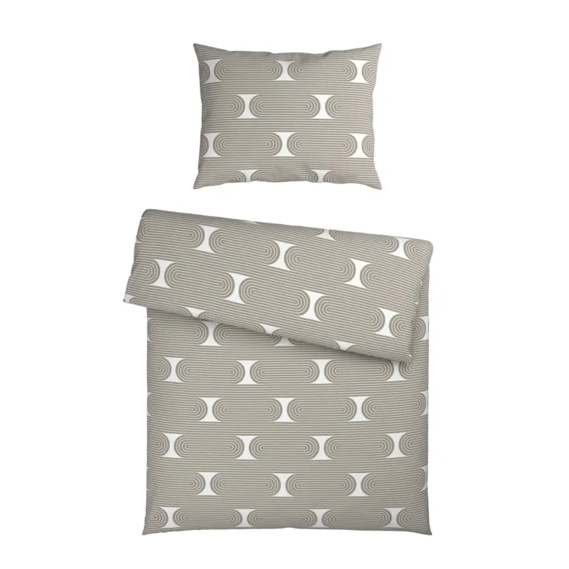 Bettw&auml;sche Retro Wei&szlig;/Graubraun ca. 140x200cm