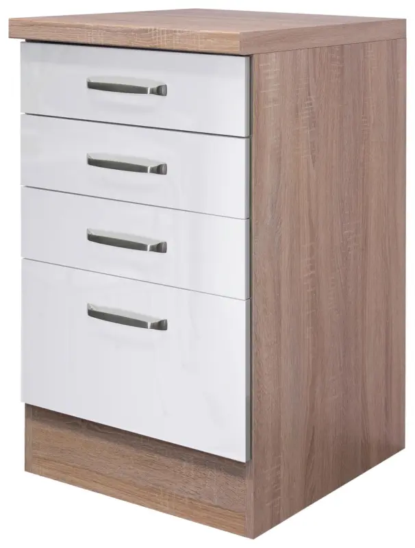 Schubkastenunterschrank Wei&szlig; Hochglanz/Eiche