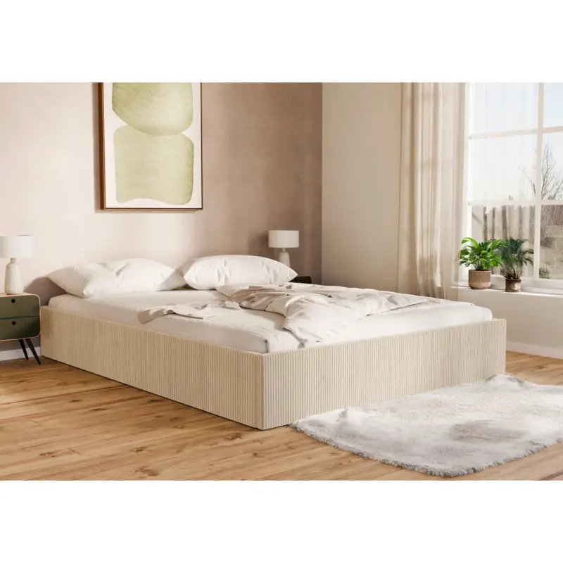 Polsterbett Lattenrost, Bettkasten Creme 120/200 cm