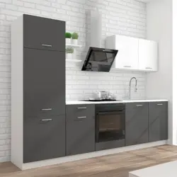 K&uuml;chenzeile Promo ohne Ger&auml;te 270 cm Grau/Wei&szlig;, modern