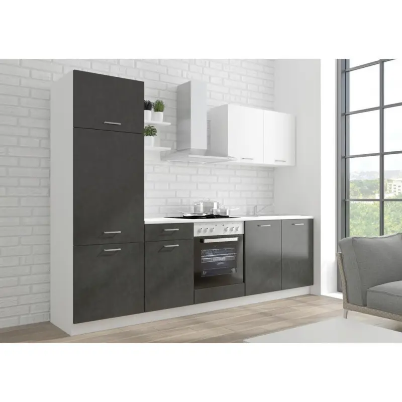 K&uuml;chenzeile Promo ohne Ger&auml;te 270 cm Wei&szlig;/Graphitfarben