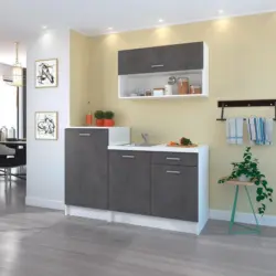 Minik&uuml;che Smart ohne Ger&auml;te 160 cm Betonoptik/Wei&szlig;