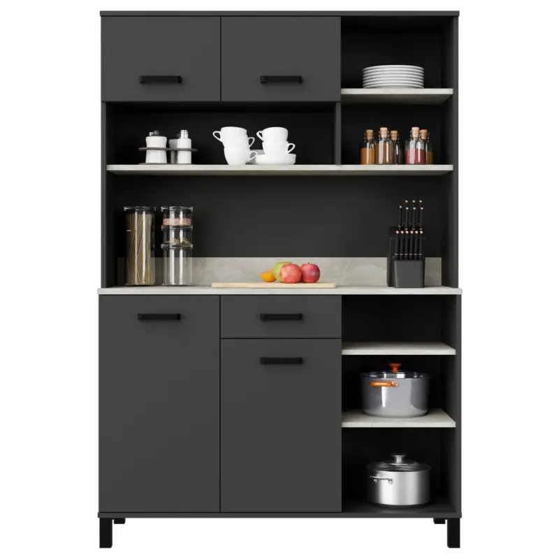 Anrichte Linda B: 119,1 cm Anthrazit/Hellgrau 4-T&uuml;rig