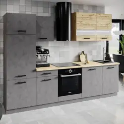 K&uuml;chenleerblock Viola 280cm Anthrazit/ Eiche Dekor