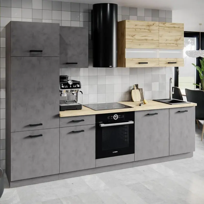 K&uuml;chenleerblock Viola 280cm Anthrazit/ Eiche Dekor