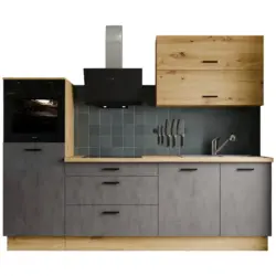 K&uuml;chenleerblock Bobbi 260cm Anthrazit/ Eiche Dekor