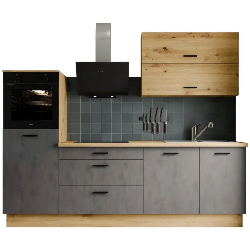K&uuml;chenleerblock Bobbi 260cm Anthrazit/ Eiche Dekor