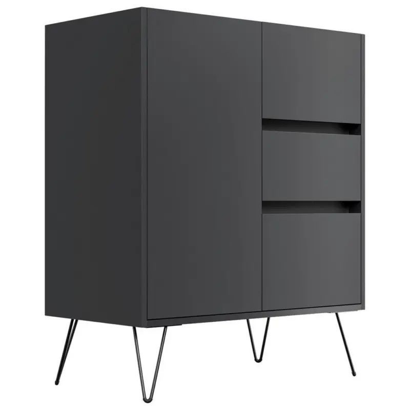 Sideboard Posseik Industrial Graphitfarben/Eichef. B: 76 cm