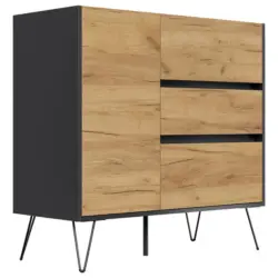 Sideboard Posseik Industrial Graphitfarben/Eichef. B: 99 cm