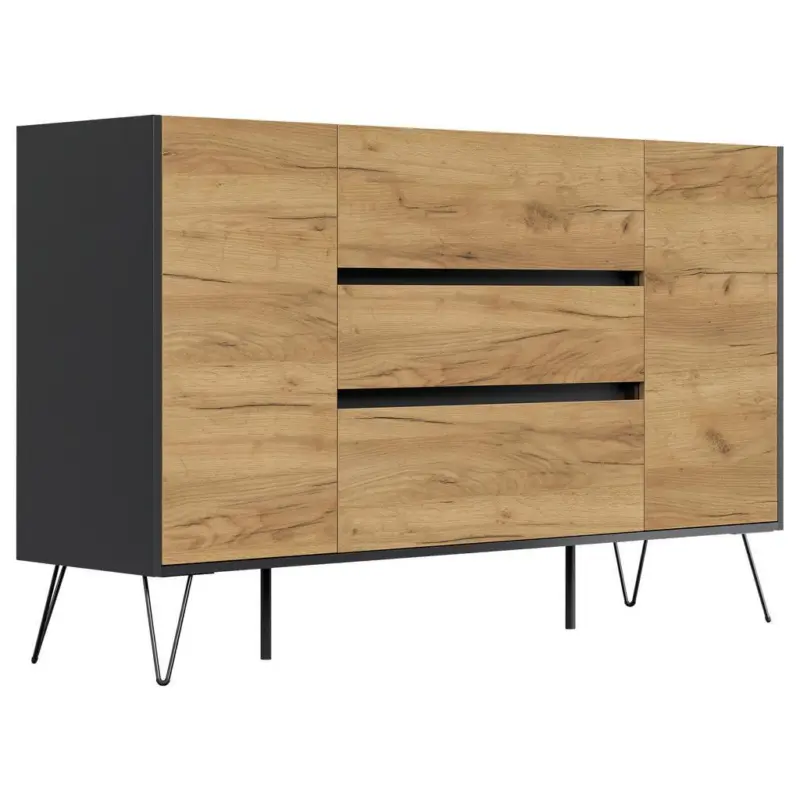 Sideboard Posseik Industrial Graphitfarben/Eichef. 155cm