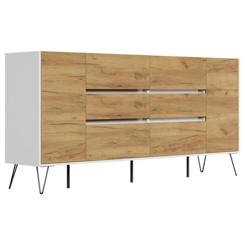 Sideboard Posseik Industrial Wei&szlig;/Eichefarben B: 199 cm