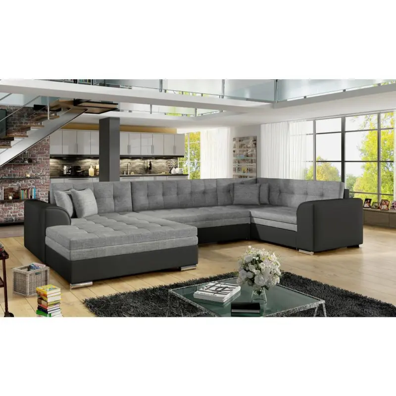 Wohnlandschaft Damario Grau, Schwarz U:189x338x189cm