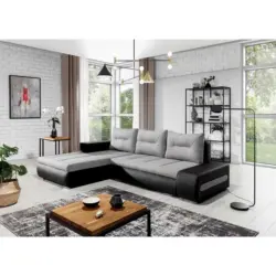 Ecksofa Ottavio Schwarz/Hellgrau S: 180x275 cm