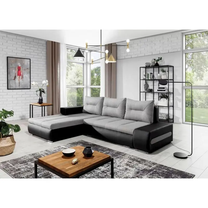 Ecksofa Ottavio Schwarz/Hellgrau S: 180x275 cm