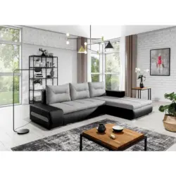 Ecksofa Ottavio Schwarz/Hellgrau S: 275x180 cm