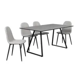 Tischgruppe Vols Giga 7-teilig Dekor grau/Webstoff grau