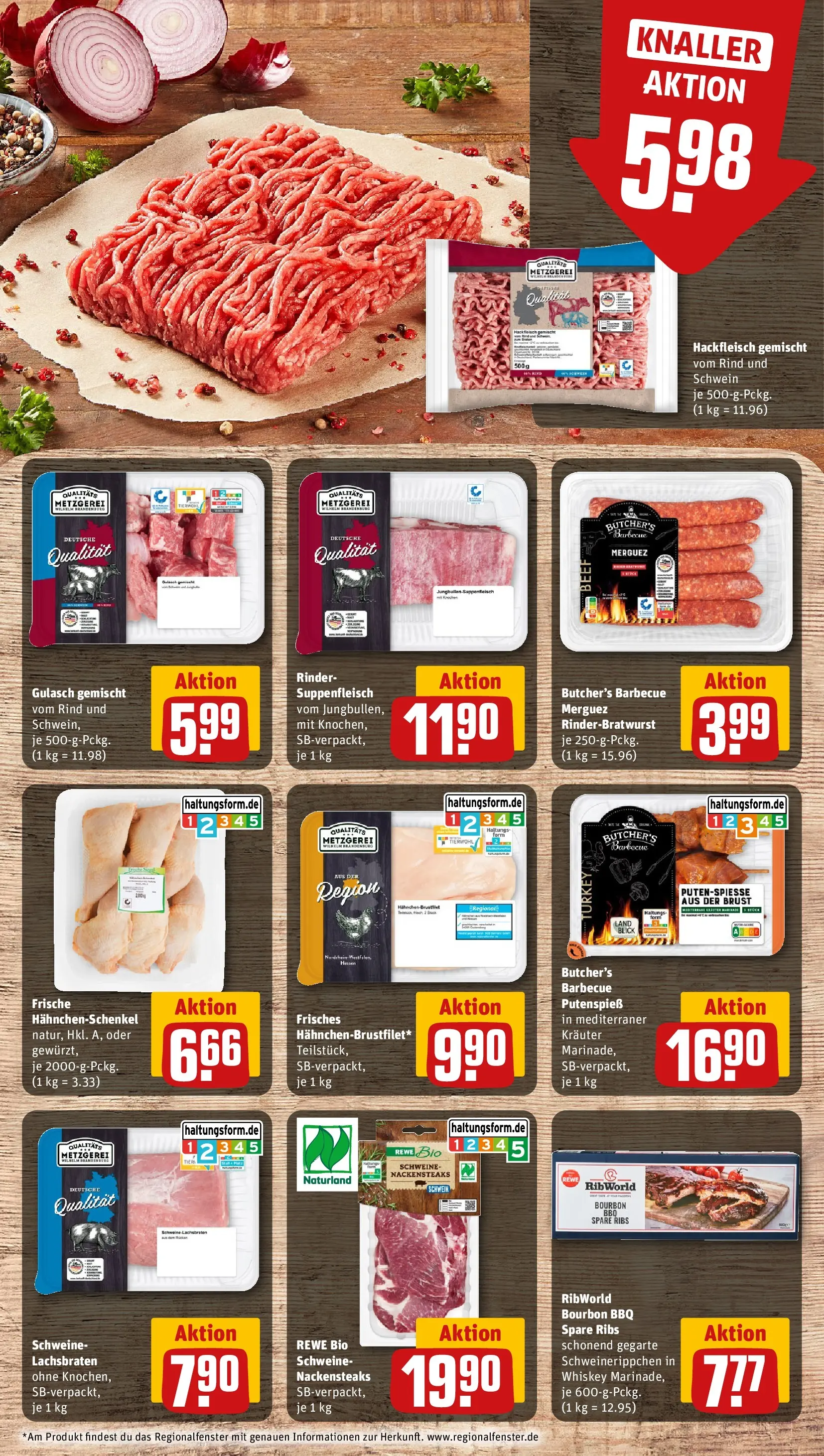 REWE Prospekt ab 04.05.2026 zum Blättern » Angebote | Seite: 12 | Produkte: Hahnchenschenkel, Gulasch, Steak, Bourbon