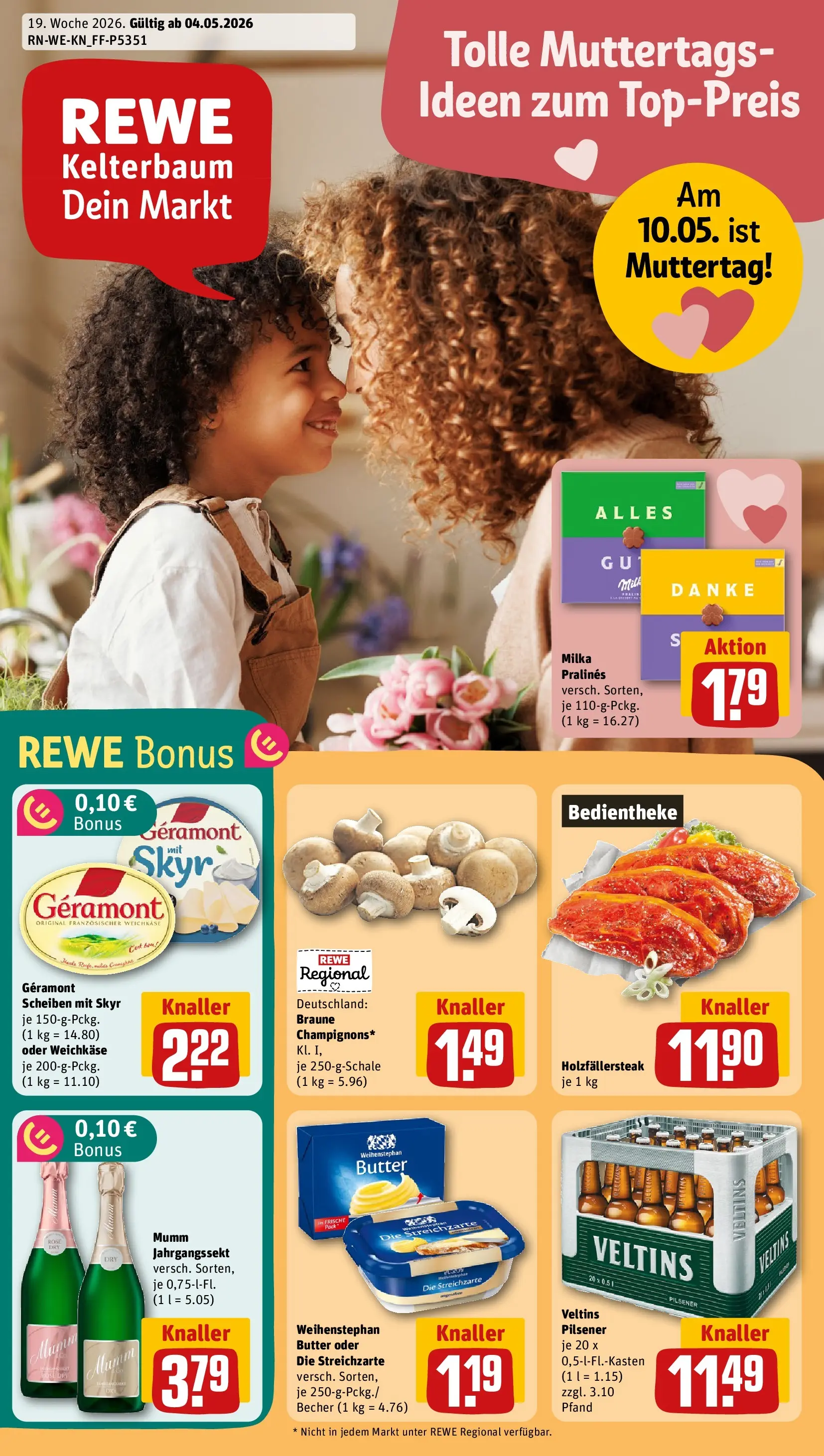REWE Prospekt ab 04.05.2026 zum Blättern » Angebote | Seite: 1 | Produkte: Milka, Weihenstephan butter, Steak, Veltins