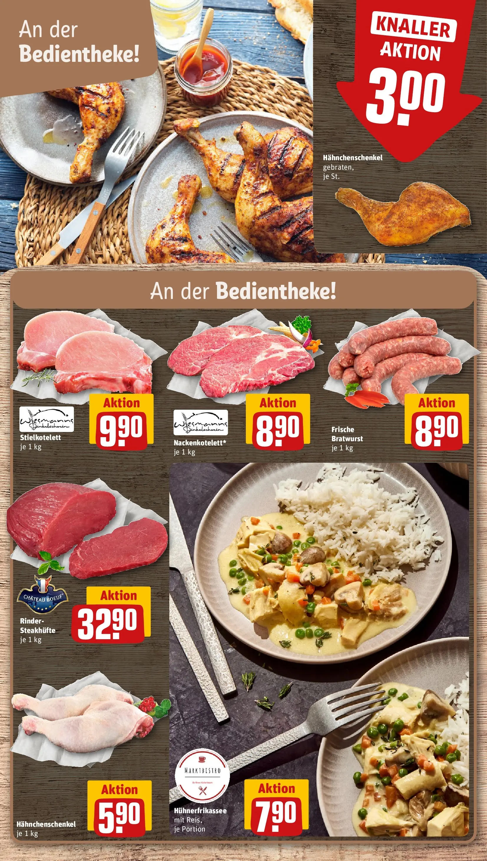 REWE Prospekt ab 04.05.2026 zum Blättern » Angebote | Seite: 12 | Produkte: Hahnchenschenkel, Bratwurst, Reis, Steak