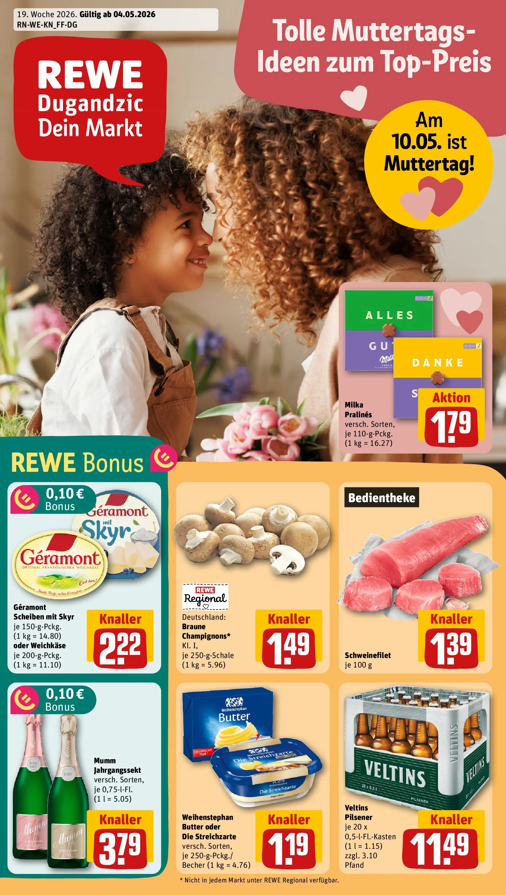 REWE Prospekt ab 04.05.2026 zum Blättern » Angebote | Seite: 1 | Produkte: Butter, Skyr, Schweinefilet, Veltins