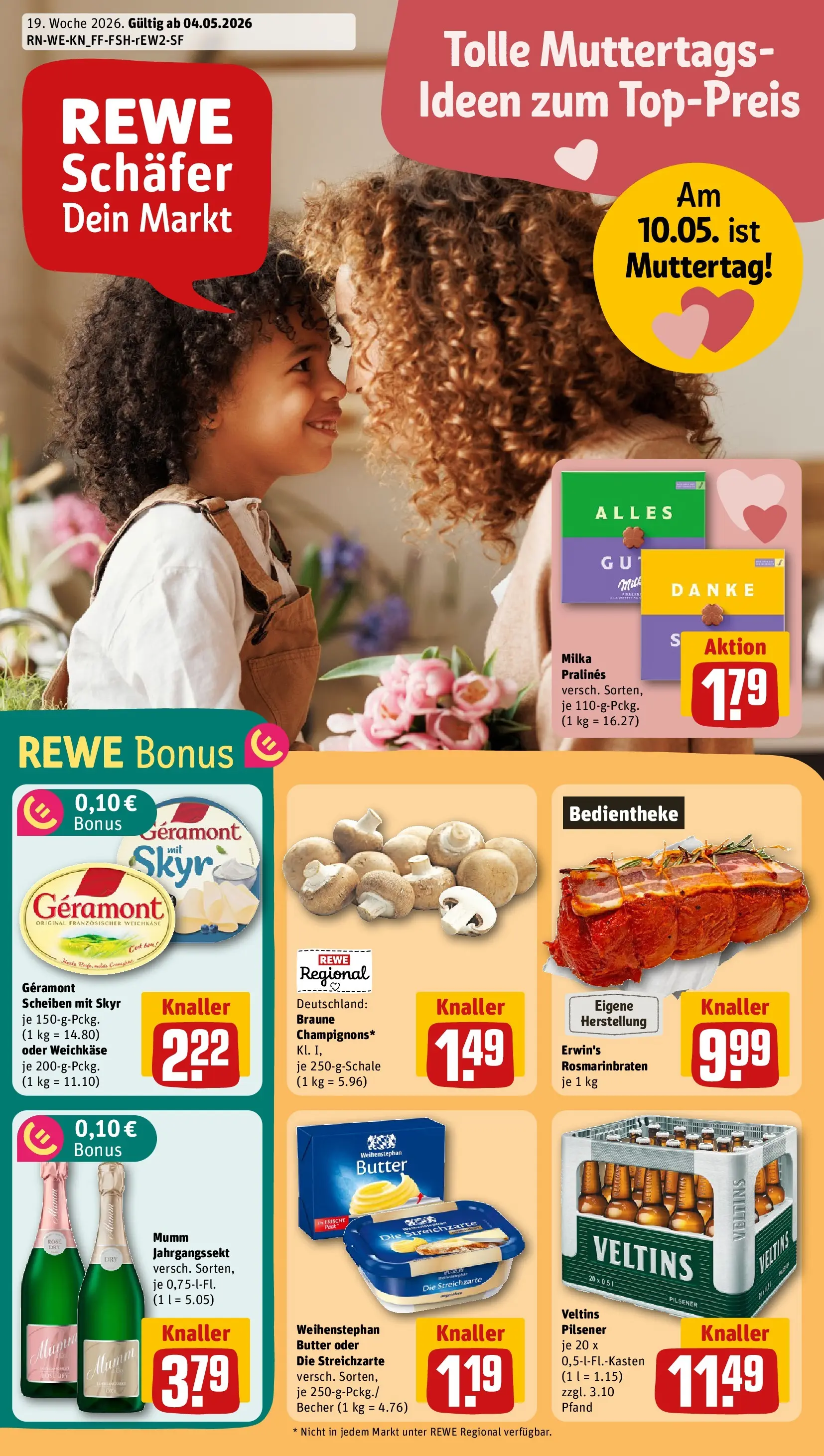 REWE Prospekt ab 04.05.2026 zum Blättern » Angebote | Seite: 1 | Produkte: Geramont, Milka, Weihenstephan butter, Skyr