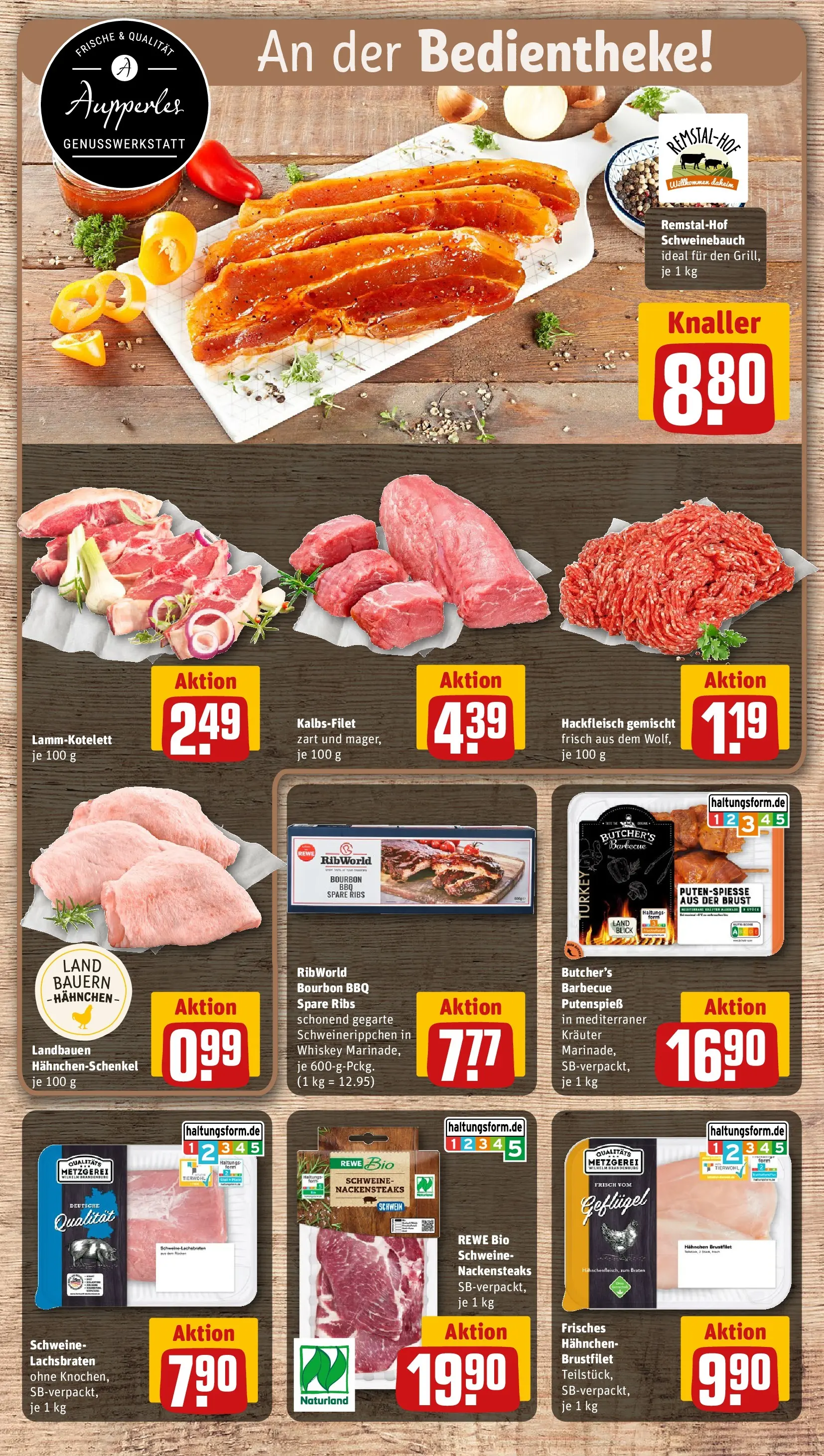 REWE Prospekt ab 04.05.2026 zum Blättern » Angebote | Seite: 12 | Produkte: Nackensteaks, Hahnchen, Bourbon, Hackfleisch