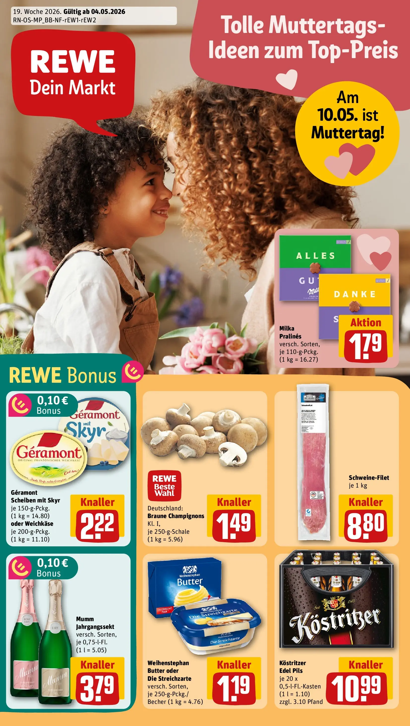 REWE Prospekt ab 04.05.2026 zum Blättern » Angebote | Seite: 1 | Produkte: Kostritzer, Milka, Skyr, Schweinefilet