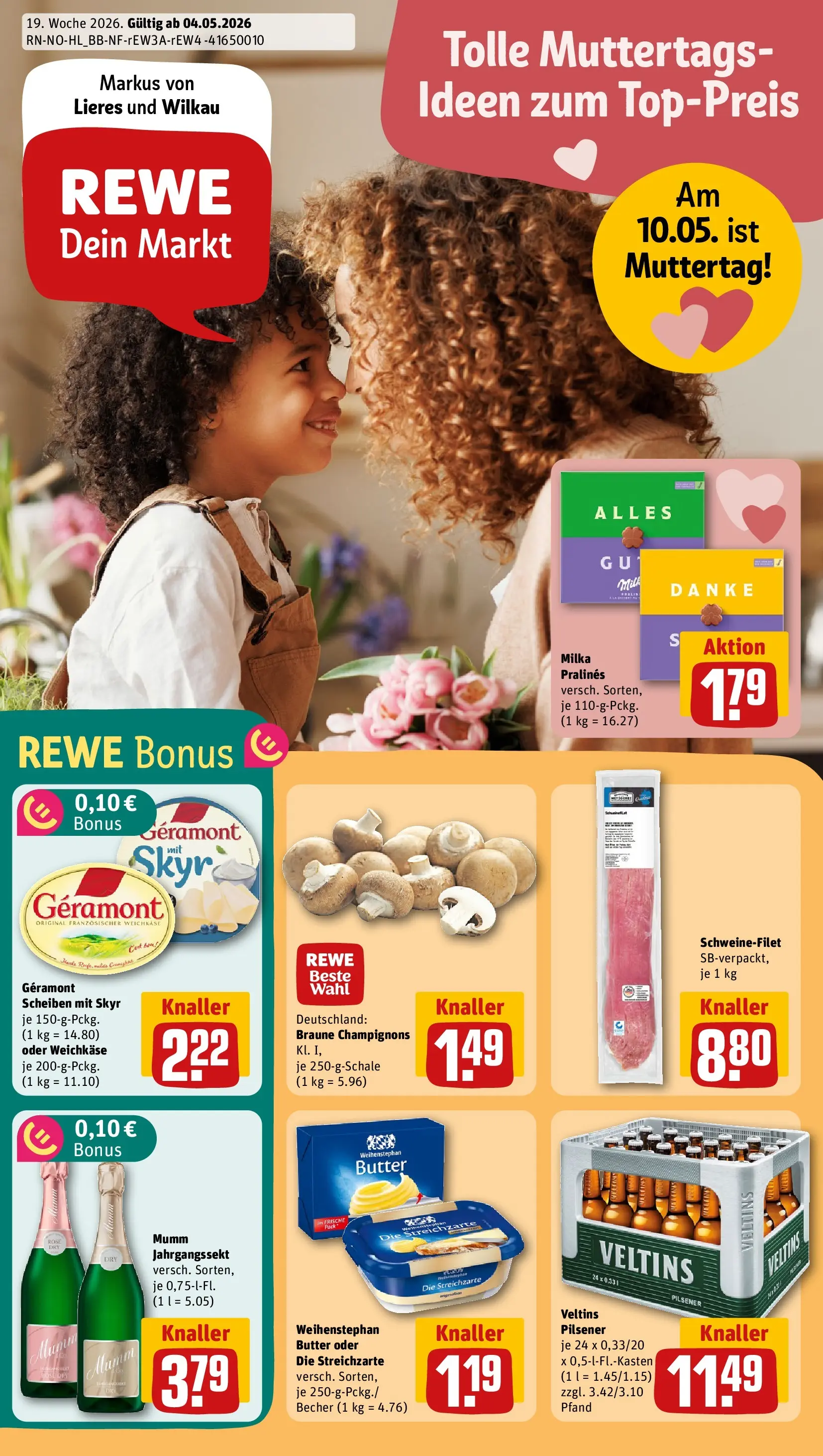 REWE Prospekt ab 04.05.2026 zum Blättern » Angebote | Seite: 1 | Produkte: Geramont, Butter, Milka, Veltins