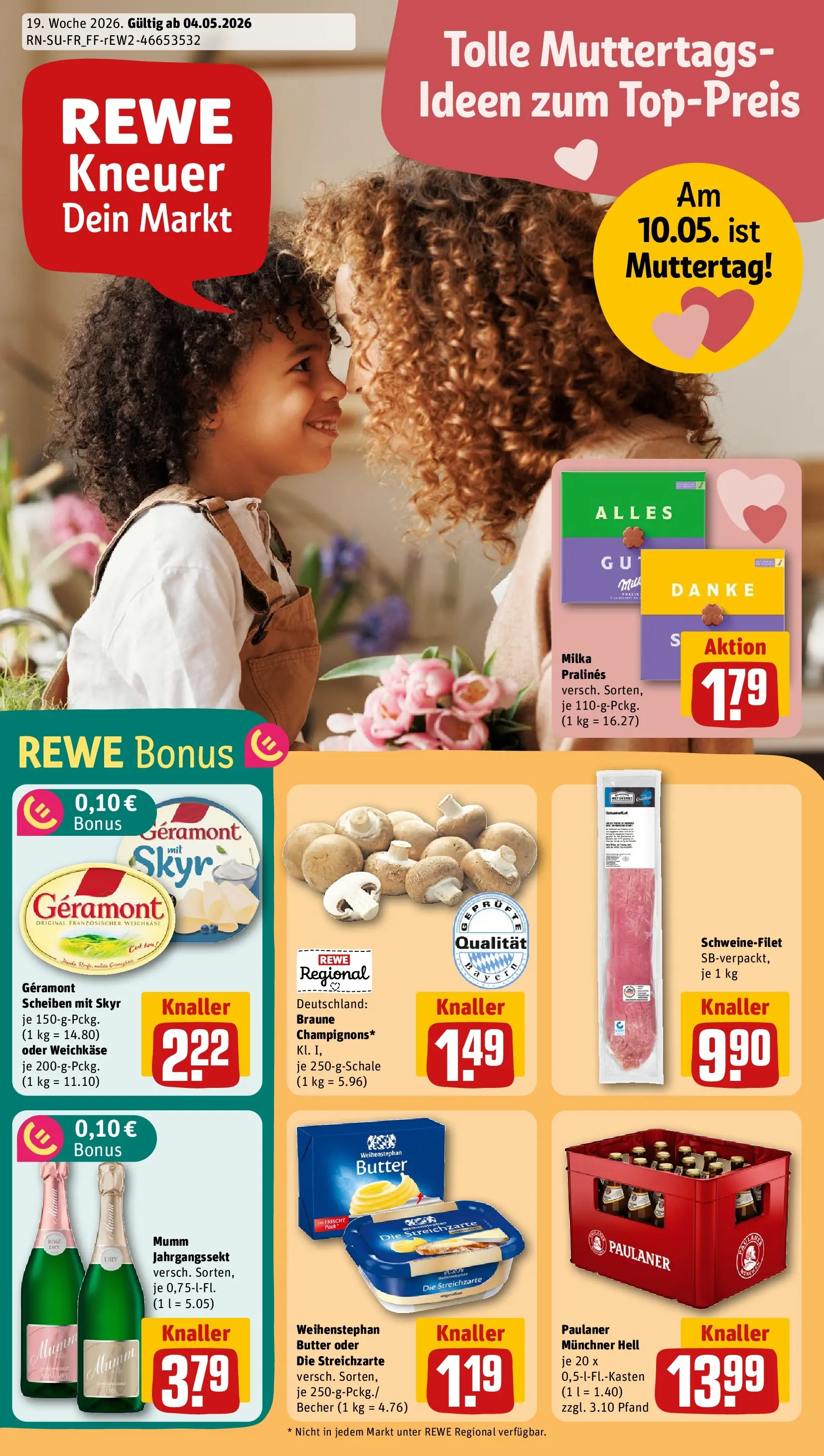 REWE Prospekt ab 04.05.2026 zum Blättern » Angebote | Seite: 1 | Produkte: Butter, Weihenstephan butter, Schweinefilet, Paulaner