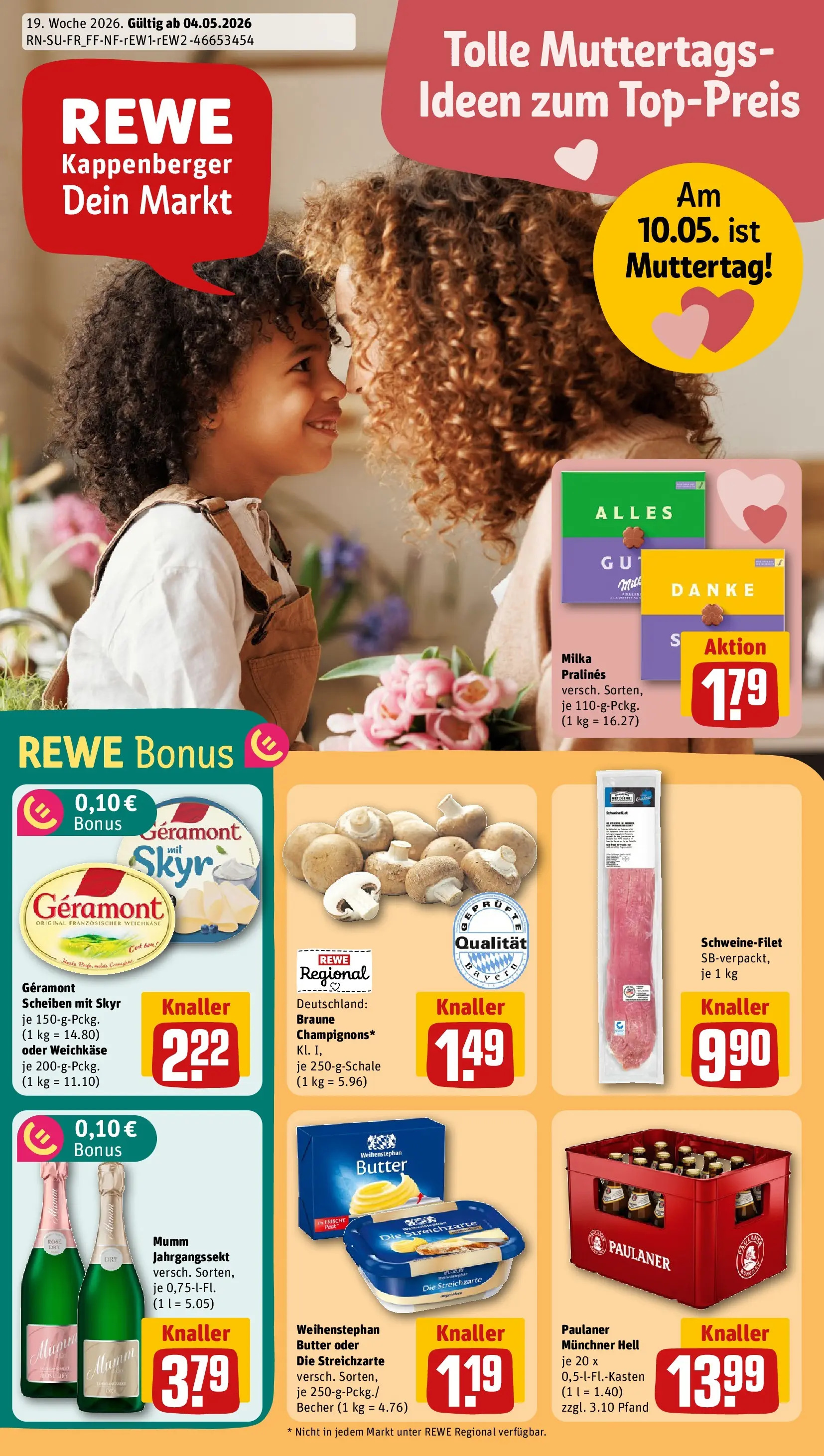 REWE Prospekt ab 04.05.2026 zum Blättern » Angebote | Seite: 1 | Produkte: Geramont, Butter, Skyr, Paulaner