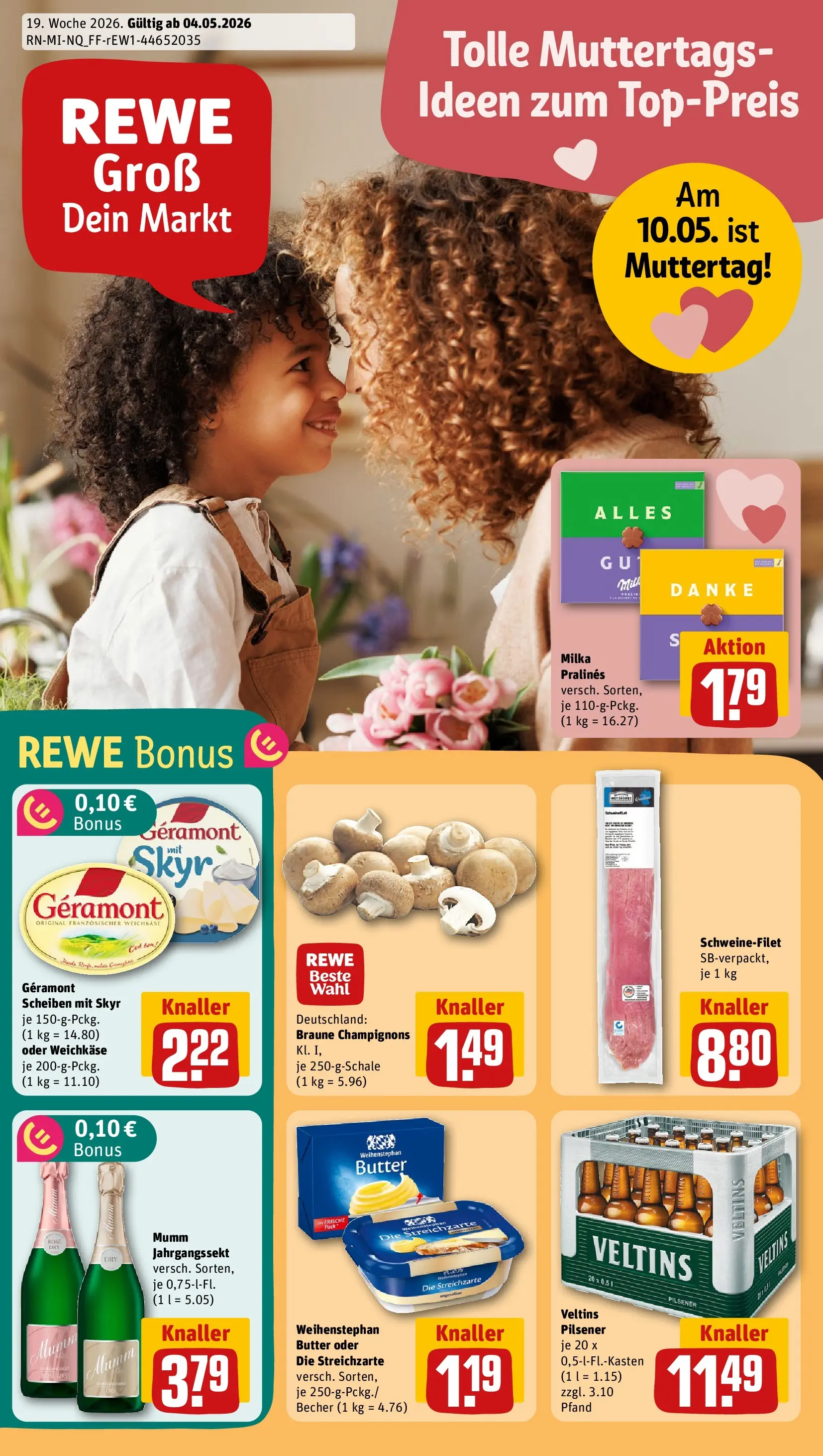 REWE Prospekt ab 04.05.2026 zum Blättern » Angebote | Seite: 1 | Produkte: Geramont, Butter, Milka, Weihenstephan butter