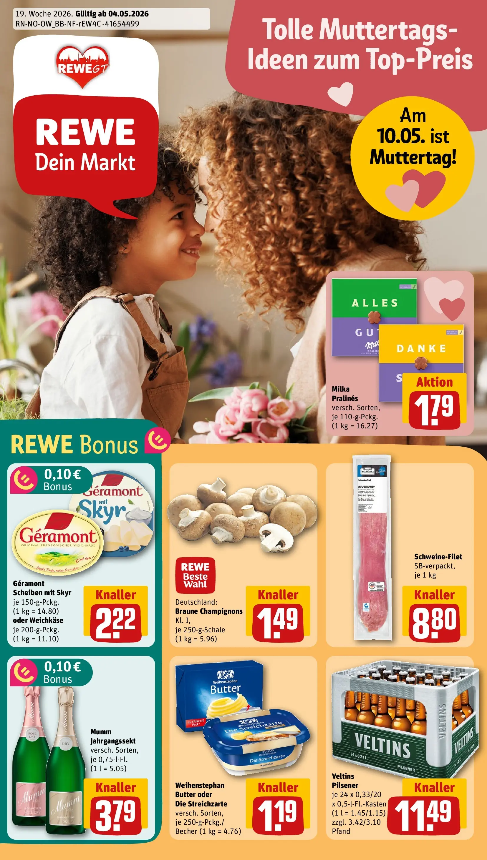 REWE Prospekt ab 04.05.2026 zum Blättern » Angebote | Seite: 1 | Produkte: Milka, Skyr, Schweinefilet, Veltins