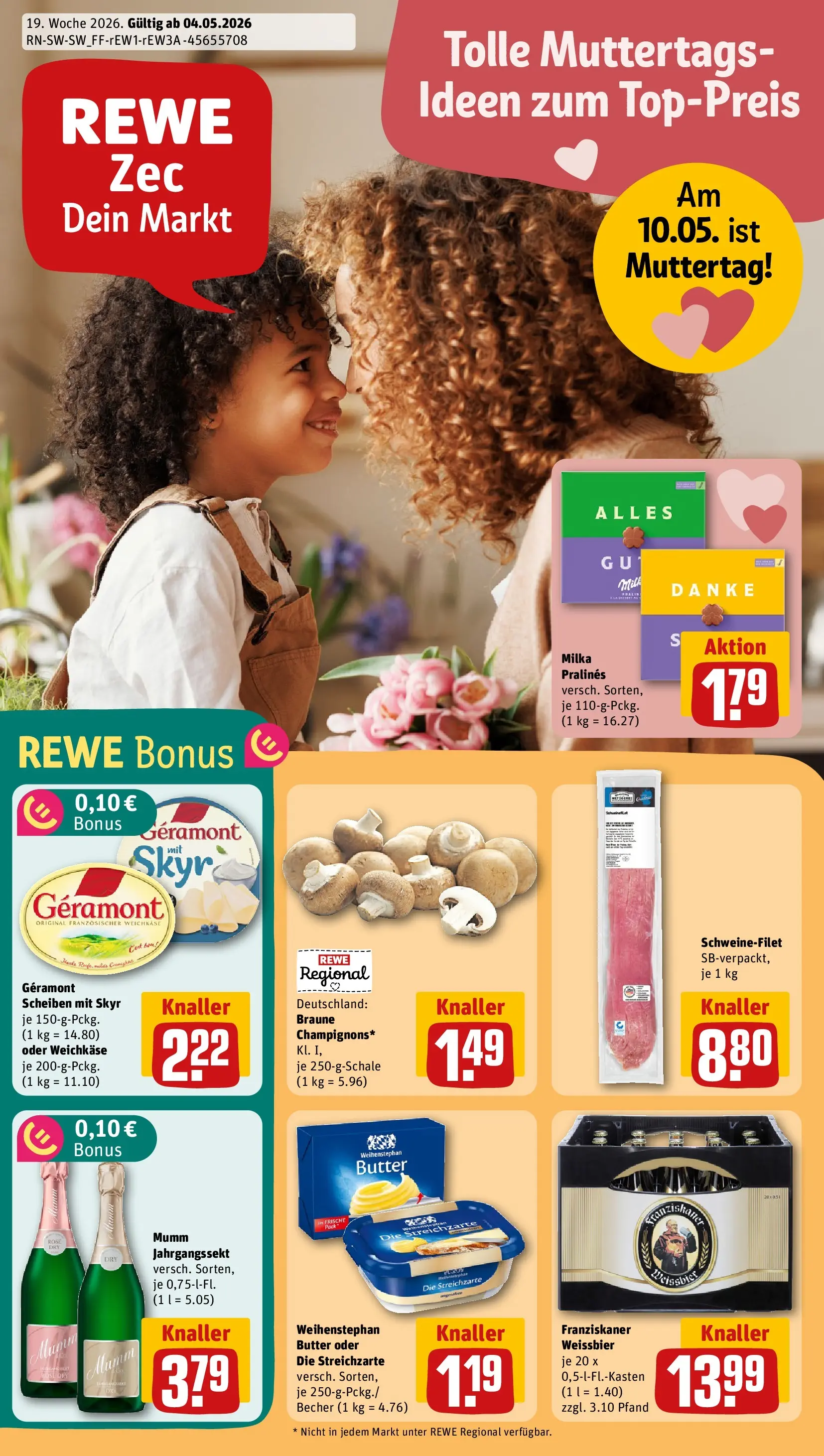 REWE Prospekt ab 04.05.2026 zum Blättern » Angebote | Seite: 1 | Produkte: Geramont, Weißbier, Skyr, Schweinefilet