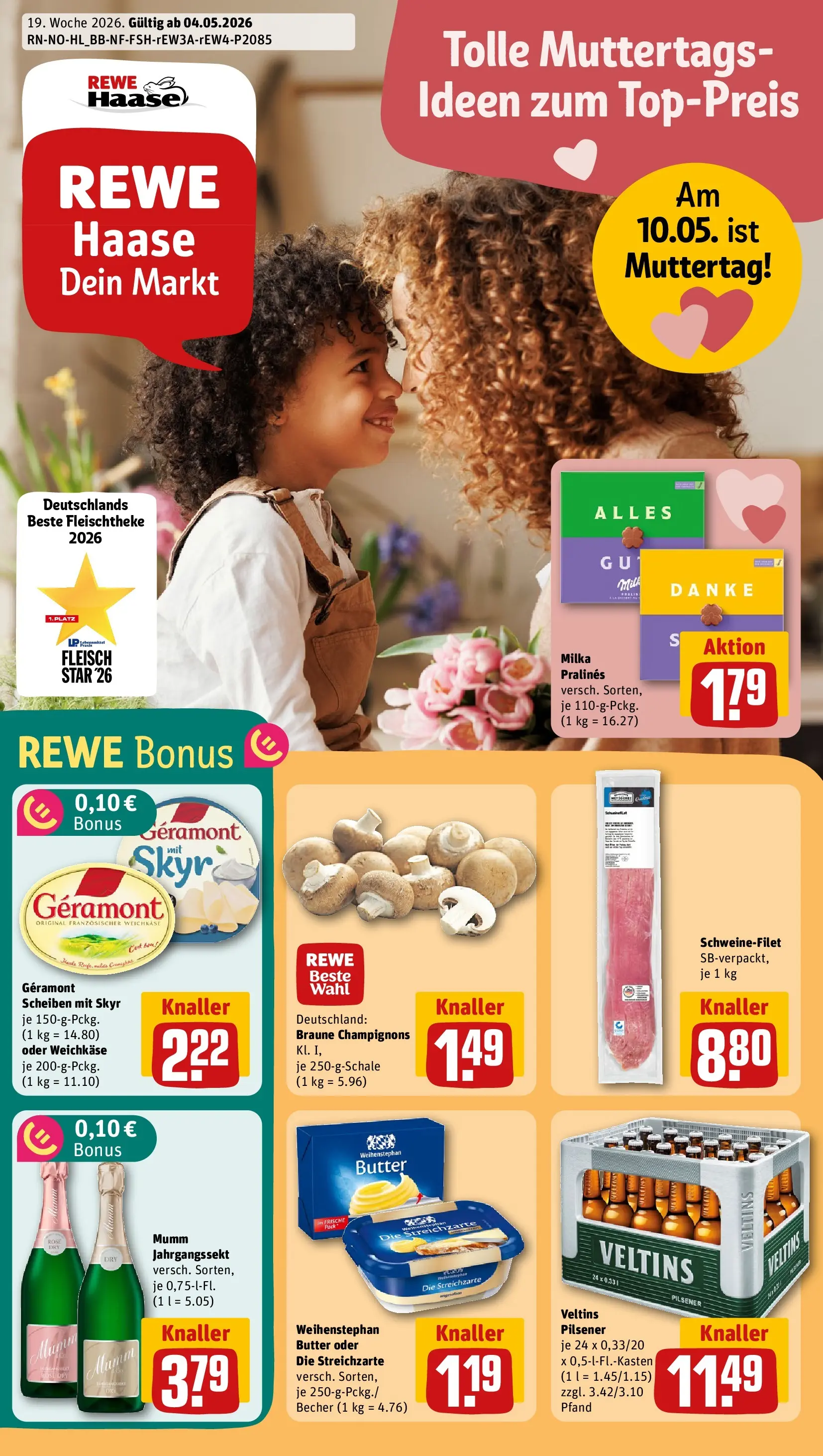 REWE Prospekt ab 04.05.2026 zum Blättern » Angebote | Seite: 1 | Produkte: Butter, Weihenstephan butter, Champignons, Veltins