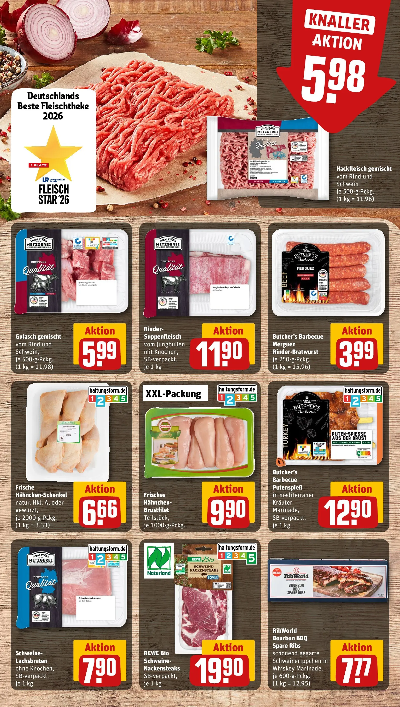 REWE Prospekt ab 04.05.2026 zum Blättern » Angebote | Seite: 12 | Produkte: Hahnchenschenkel, Fleisch, Whiskey, Hackfleisch